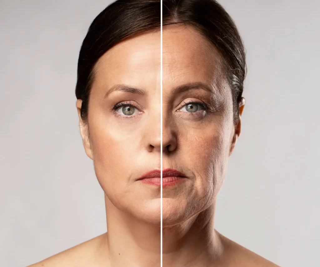 Before after portrait mature woman retouched